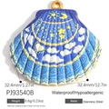 Blue shell pendant in stainless steel with sun and moon drip oil pattern - Starry Sky Shell (PJ93540B)