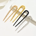 U-shaped metal hairpins in four colors with minimalist hammered texture for women - Hammered Set / Rose Gold Gold Black And Silver