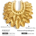 Golden feather fan pendant in stainless steel with detailed texture engraving - Feather Fan (PJ93537)