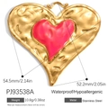 Golden stainless steel heart pendant with pink enamel inlay and hammered metal texture - Large Pink Heart (PJ93538A)