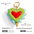 Colorful green heart-shaped stainless steel pendant with blue and yellow accents - Bright Green Spiky Red Heart(PJ92097C)