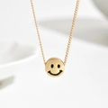 Minimalist golden smiley face pendant necklace with polished metal finish and fine O-chain link - Gold Style (C7408)