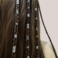 Zilveren holle dreadlockringen met blad- en geometrische patronen op gevlochten haaraccessoires - Zilver Stijl 1