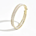 Elegant gold bridal bangle featuring triple-row crystal rhinestones and centered pearls - Gold