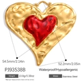 Golden heart-shaped stainless steel pendant with red textured inlay and waterproof finish - Large Red Heart (PJ93538B)
