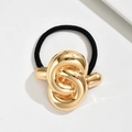 Elastischer schwarzer Haargummi mit einer minimalistischen goldenen Knotenschnalle - Gold