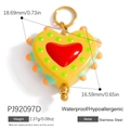 Vibrant yellow heart-shaped pendant with colorful enamel dots and golden stainless steel loop - Bright Yellow Spiky Red Heart(PJ92097D)