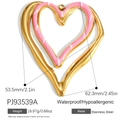 Pink enamel heart pendant in gold stainless steel finish with waterproof features - Pink Pattern Heart (PJ93539A)