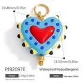 Blue heart stainless steel pendant with dark blue dots and yellow spike frame - Sky Blue Spiky Red Heart(PJ92097E)