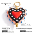 Polka dot heart pendant in stainless steel with macaron color accents and dimensions - Black Polka Red Heart(PJ92097F)