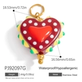 Red dopamine glass heart pendant in stainless steel with colorful enamel dots - Red Multicolor Polka Red Heart(PJ92097G)