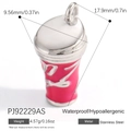 Pink cup-shaped stainless steel waterproof pendant charm with 17.9mm height dimensions - Pink Drink Cup (PJ92229AS)