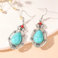 Bohemian teardrop turquoise drop earrings with vintage silver scroll details - Hook Style / Antique Silver/Turquoise