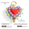 Waterproof purple glass heart pendant with pink dots and a golden stainless steel ring - Purple Pink Dot Red Heart(PJ92097H)