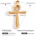 Golden stainless steel Ankh pendant with white enamel inlay 11.03x17.9mm charm - White Ankh (PJ93618A)