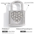 Polished silver stainless steel heart lock pendant with sparkling pavé crystals - Lock Pendant (PJ93617)