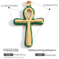 Gold plated stainless steel Ankh pendant with green enamel, 11x18mm size specs - Green Ankh (PJ93618B)