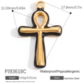 Waterproof 18K gold plated stainless steel Ankh cross charm with black enamel inlay - Black Ankh (PJ93618C)