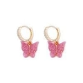 Orecchini a cerchio dorati con ciondoli a farfalla in resina rosa glitterata da donna - Rosa con paillettes