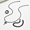 Zwarte 3-delige sieradenset met kruisketting, schakelarmband en ring van staal - Zwart Stijl / Zwart