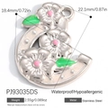 Golden crescent moon stainless steel pendant with pink flowers and glitter detail - Floral Crescent (PJ93035DS)