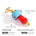 Light blue and red stainless steel mushroom pendant with golden hardware for DIY jewelry - Blue Cap Red Stem Mushroom(PJ92163B)