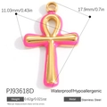 18K gold plated stainless steel Ankh cross pendant with pink enamel detail - Pink Ankh (PJ93618D)