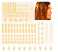 Détail du kit de 100 bijoux de cheveux dorés pour dreadlocks avec boîte de rangement et coiffure - 100 Pièces en Boîte / Tube Creux & Feuille Spirale (Or)
