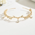 Golden leaf crown headband with sparkling teardrop crystals and pave rhinestones - Gold Style (C8435)