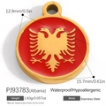 18K gold plated stainless steel Albania flag pendant with red enamel double eagle - Albania