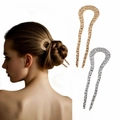 U-shaped hammered metal hair pin fork in gold and silver finish for elegant hair styling - Gold and Silver Mix