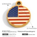 Stainless steel USA flag circular pendant with 18k gold plating and enamel details - America
