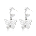 Elegantes pendientes de mariposa plateados con alas de resina y cristales brillantes - Blanco