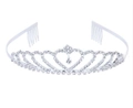 Cerchietto a corona argento per bambine con strass a forma di cuore e pettinini - Argento Con Pettine (C9304)
