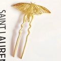 Elegant gold moth U-shaped metal hair pin with intricate hollow design for bun styling - Imitation Gold