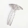 Elegant silver U-shaped hair pin with a hollow butterfly design and wavy anti-slip pins - Silver
