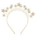 Elegante diadema de novia dorada de doble capa con corona de estrellas y pedrería - Dorado