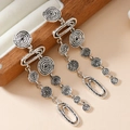 Eleganti orecchini lunghi in rame con nappa e texture a spirale per abiti da cerimonia - Argento Antico