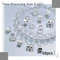 Set di 50 ear cuff argentati non perforati con diversi design metallici testurizzati - Argento