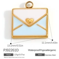Goldener Edelstahl-Umschlaganhänger mit blauem Emaille und einem Herzmotiv-Design - Hellblauer Umschlag Herz Anhänger (PJ92261D)