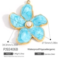 Wasserdichter hellblauer Emaille-Blumenanhänger aus Edelstahl mit Perleneinlage - Hellblauer Verlauf Perle Blume Anhänger (PJ92406B)