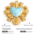 Herzanhänger aus vergoldetem Edelstahl mit blauem Marmorinlay und Sonnenstrahlrand - Hellblauer Marmor Herz Anhänger (PJ92668D)