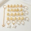 28pcs gold butterfly dreadlock hair rings set with pearls and star pendant charms - 28PCS / Gold