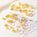 Lot de 40 perles creuses dorées et anneaux métalliques pour accessoires de tresses - Ensemble à Découpes / Doré