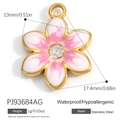 Rosa Emaille Blumenanhänger aus 18K vergoldetem Edelstahl mit Zirkon-Zentrum - Rosa Weißer Verlauf Blume Anhänger (PJ93684AG)