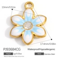 18K vergoldeter Edelstahl-Blumenanhänger in Blau 13x17,4mm wasserfester Schmuckanhänger - Blau Weißer Verlauf Blume Anhänger (PJ93684CG)