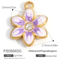 18K vergoldeter Edelstahl-Blumenanhänger mit weißem Emaille und lila Akzenten - Lilafarbene Quaste Blume Anhänger (PJ93684DG)
