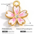 Kirschblüten-Anhänger aus Edelstahl mit Emaille und 18K Goldbeschichtung in Rosa - Rosa Weißer Kirschblüten Anhänger (PJ93685AG)