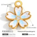 Kirschblüten-Anhänger aus 18K vergoldetem Edelstahl mit blau-weißem Emaille und Zirkon - Blau Weißer Verlauf Kirschblüten Anhänger (PJ93685CG)