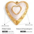 Goldener Herzanhänger mit Marmor-Emaille aus Edelstahl, Größe 30mm x 26,4mm - Weißer Marmor Goldrand Herz Anhänger (PJ93716A)